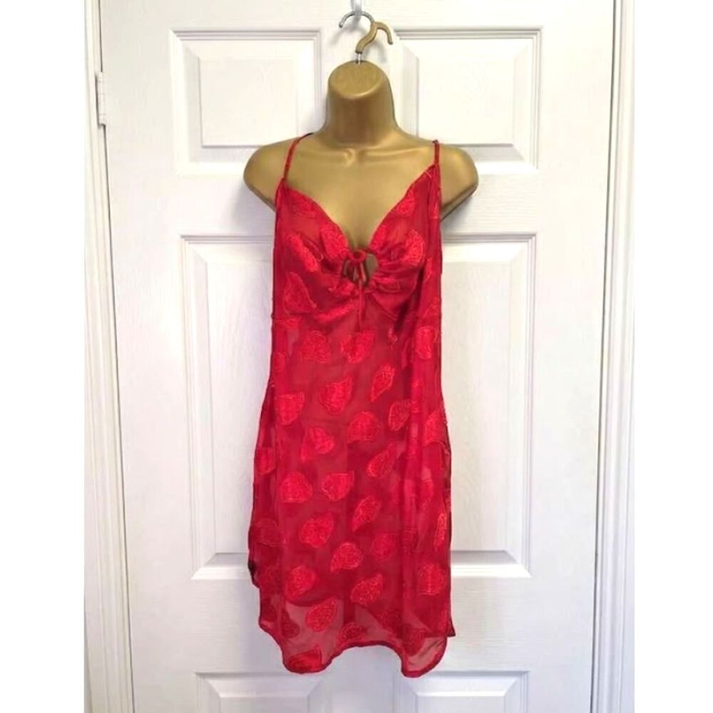 Babydoll Sheer Chemise Slip Dress Red 2x Heart Valentines Romantic Boudoir Sexy